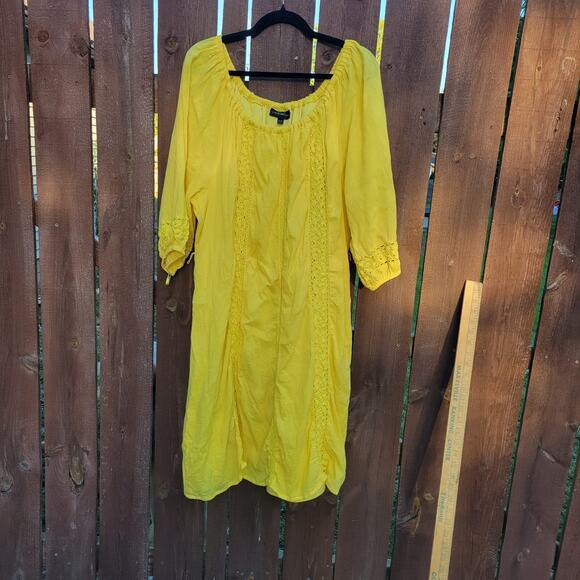 Lane Bryant Yellow 3/4 Sleeve Fully Lined Sundress Crochet Detail Women 26/28 - Picture 1 of 9